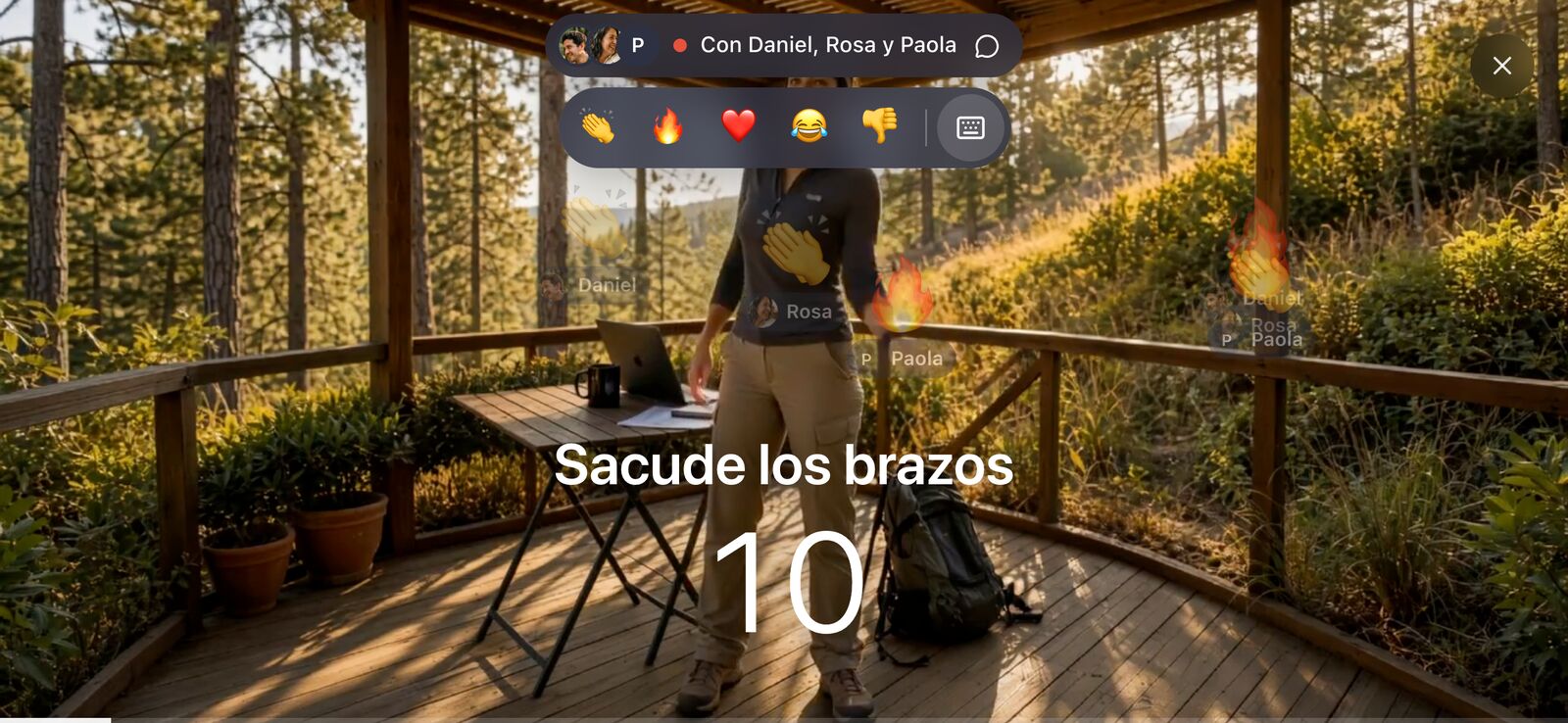 La recarga sincronizada: arriba, las caras de quienes se mueven a la vez y sus reacciones en vivo.