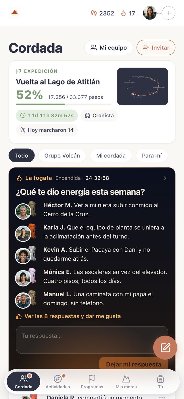 La cordada de Grupo Volcán: la expedición del equipo, la fogata de la semana y los reconocimientos entre colegas.