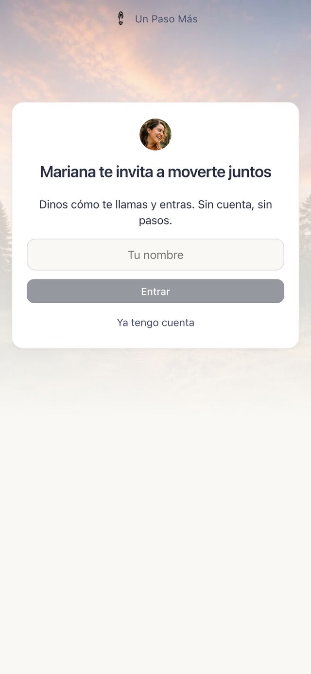 Quien recibe el link entra a la sala sin descargar la app ni crear cuenta: solo escribe su nombre.