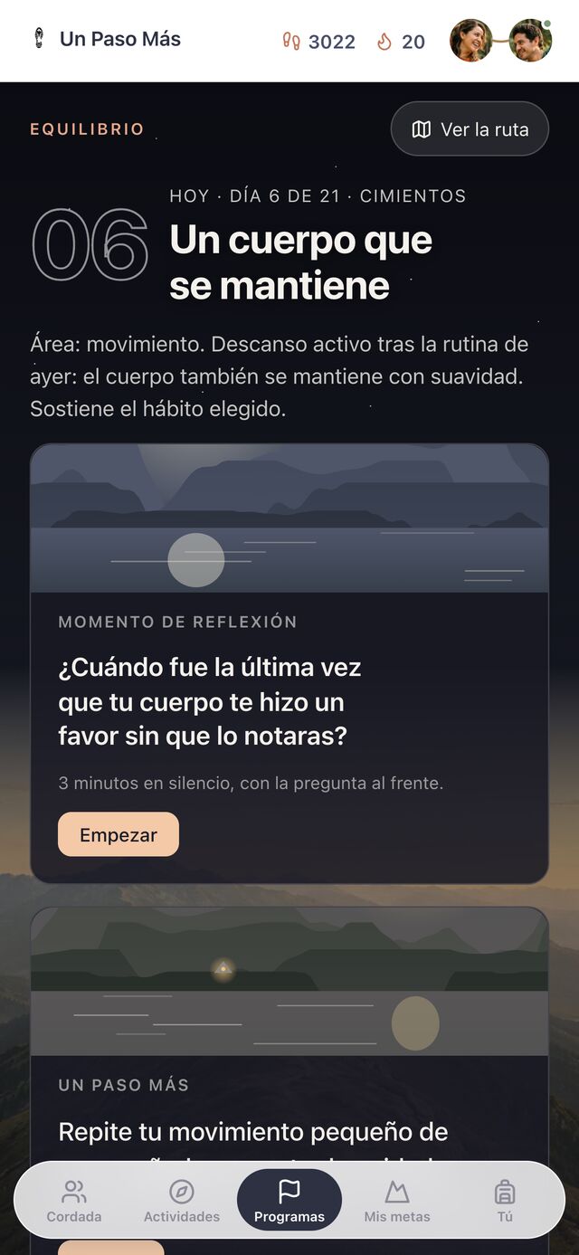 Un programa de 21 días escrito para Mariana: cada día trae una reflexión, un paso pequeño y movimiento.