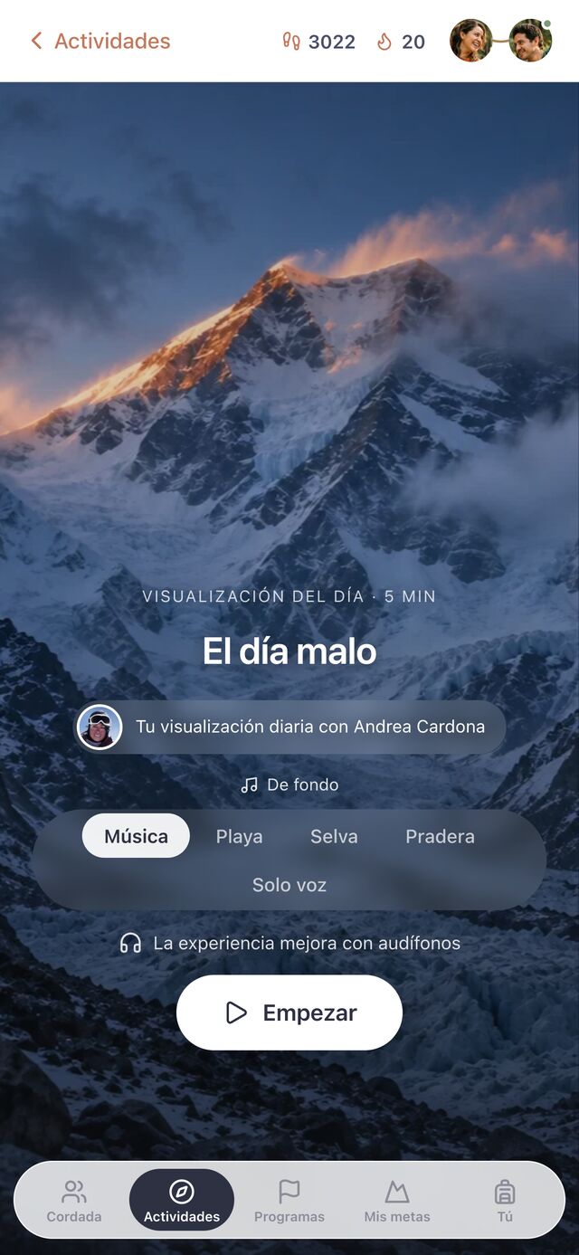 Cada día, una visualización nueva narrada por Andrea Cardona, con música o sonidos de naturaleza de fondo.