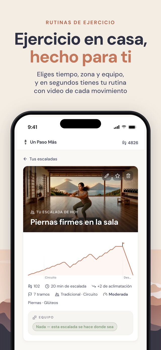 Escaladas: rutinas a la medida en segundos, con video de cada movimiento.