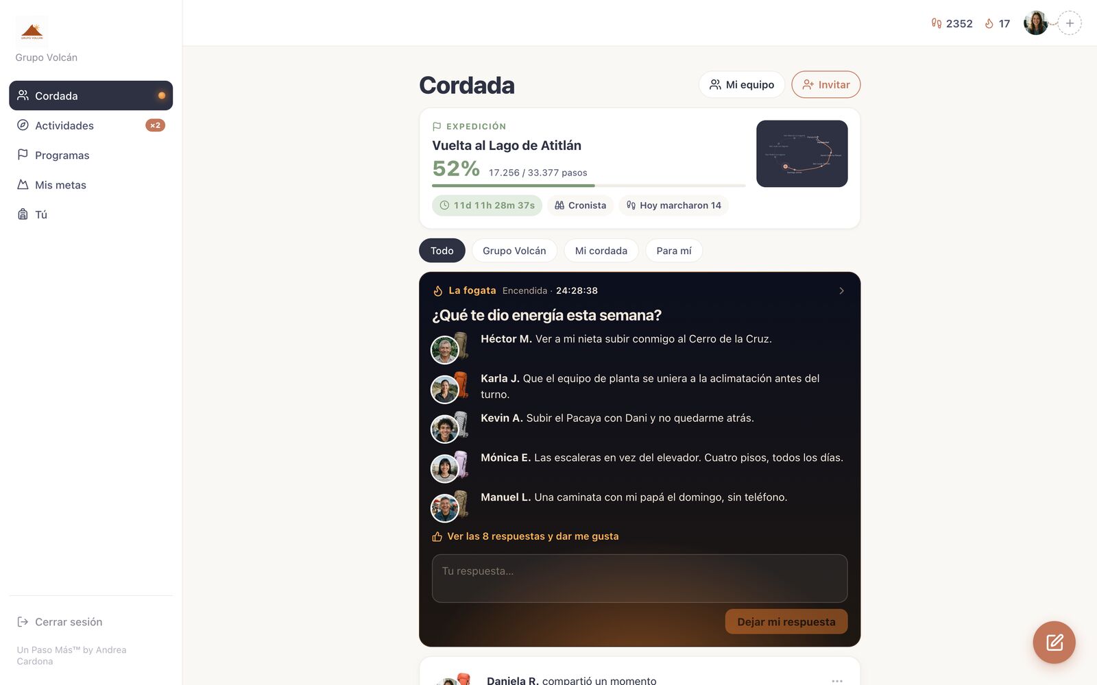 La cordada de Grupo Volcán: la expedición del equipo, la fogata de la semana y los reconocimientos entre colegas.